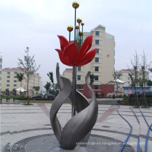 brush with painted flower style metal stainless steel sculpture for music fountain decoration